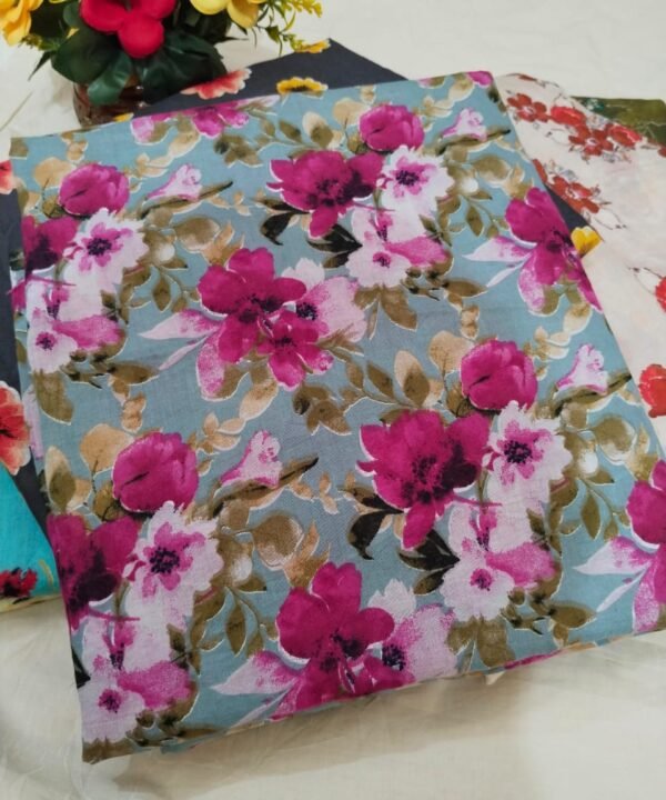 Summer Breeze – Unstitched Lawn 3 Piece (Teal Blue with Floral Print)