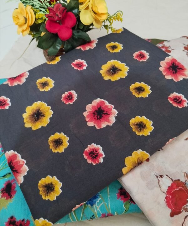 Midnight Bloom – Unstitched Lawn 3 Piece (Charcoal with Multi Florals)