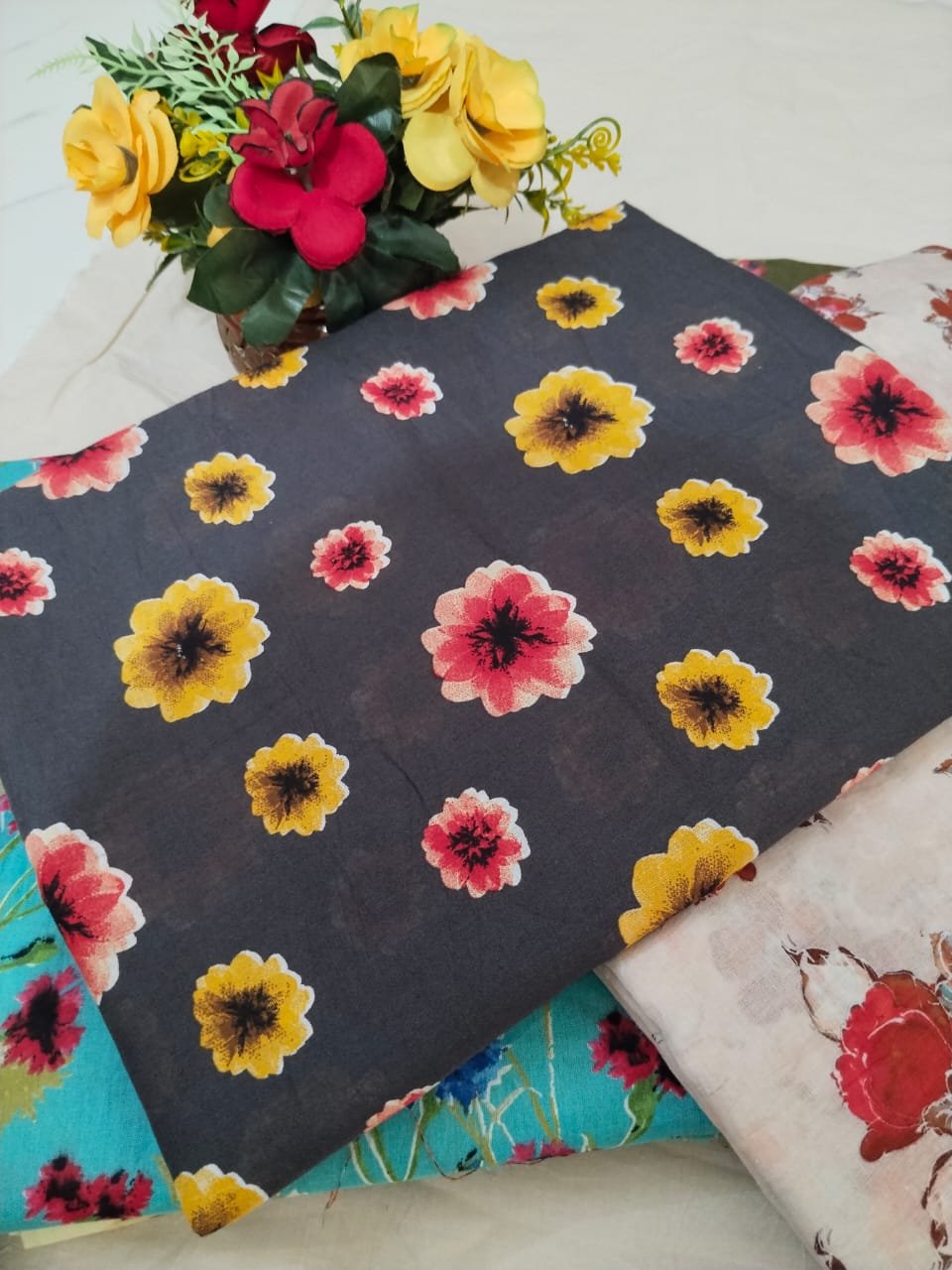 Midnight Bloom – Unstitched Lawn 3 Piece (Charcoal with Multi Florals)