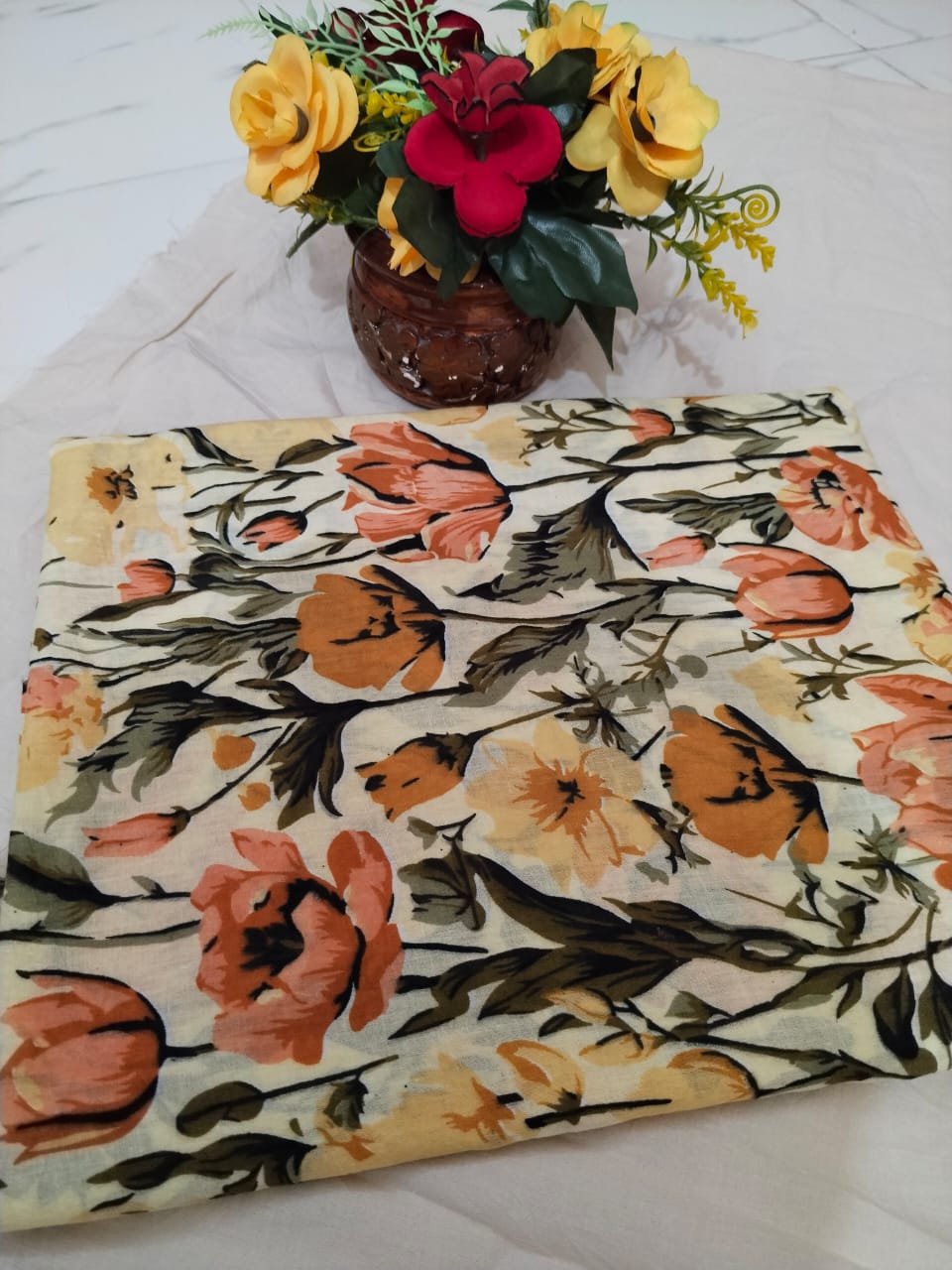Golden Petals – Unstitched Lawn 3 Piece (Yellow & Multi Floral) - Image 3
