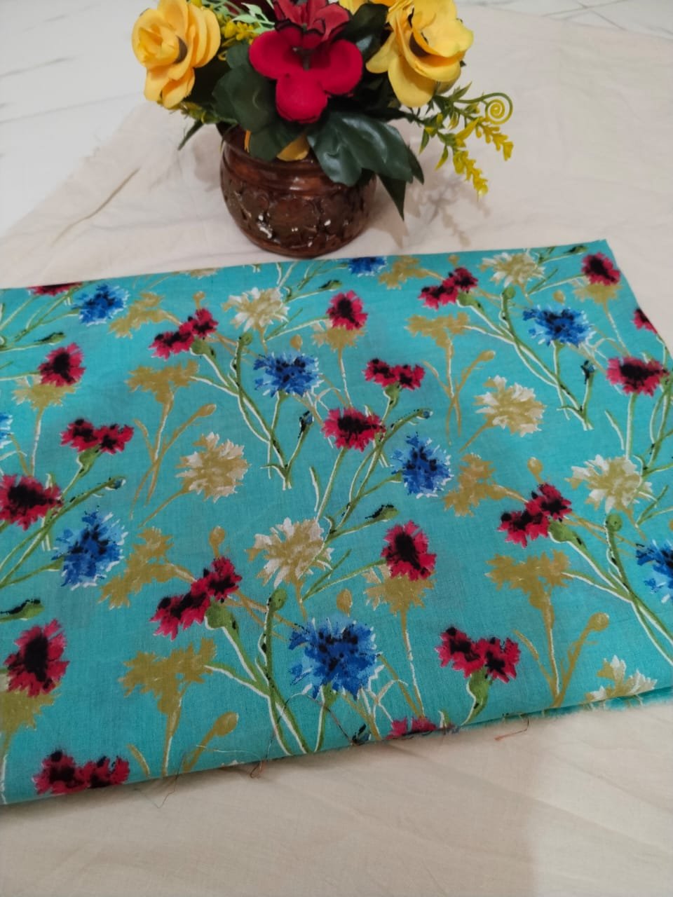 Fresh Blossom – Unstitched Lawn 3 Piece (Green with Pink Florals) - Image 3