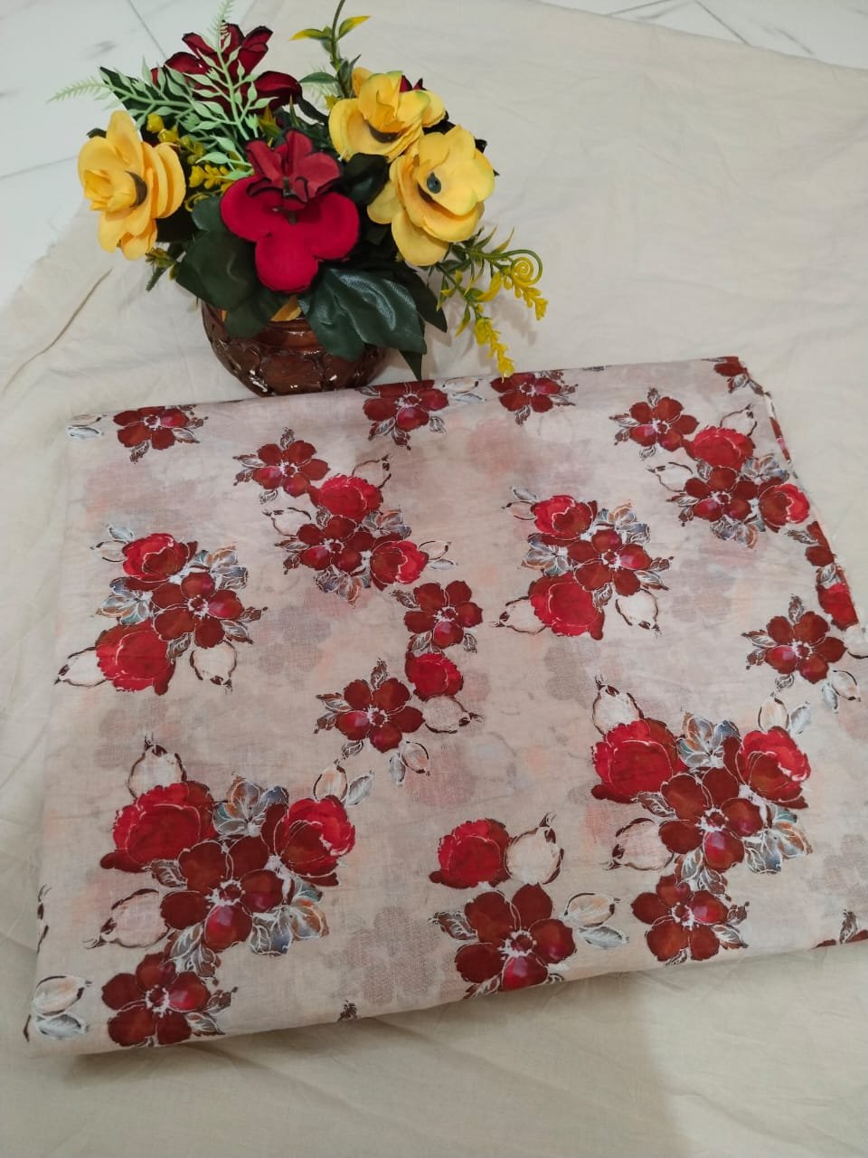 Rosy Charm – Unstitched Lawn 3 Piece (Pink Floral Design) - Image 4