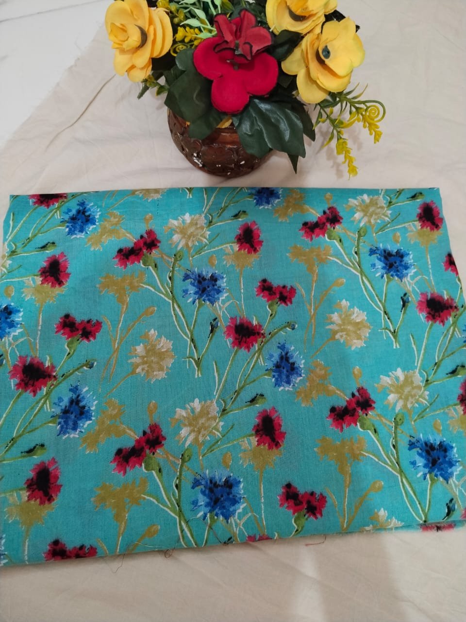 Fresh Blossom – Unstitched Lawn 3 Piece (Green with Pink Florals) - Image 2