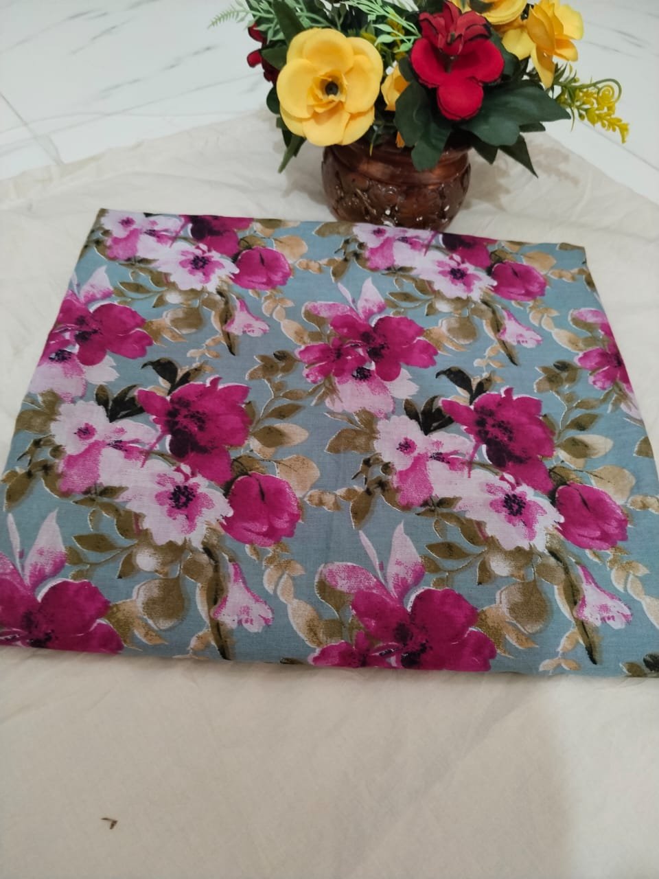 Summer Breeze – Unstitched Lawn 3 Piece (Teal Blue with Floral Print) - Image 2